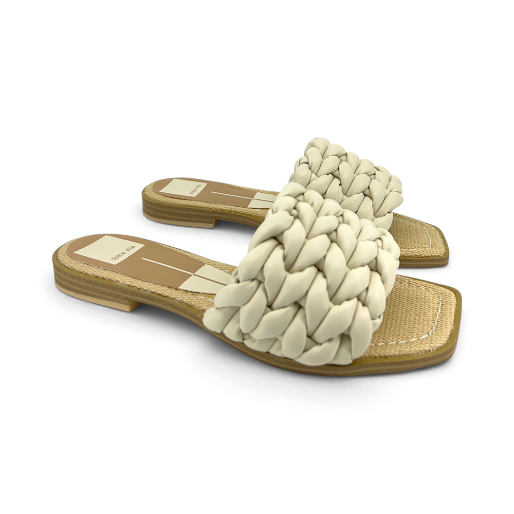 New Dolce Vita Iddie Braided Slide Sandals Ivory Square Toe Women's 6